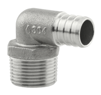 Pex B fitting, stainless steel, 90 pex x MIP adapter, 1/2
