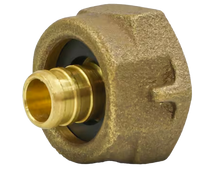 Water meter coupling, brass, 3/4 pex B x 1 fip, w/washer