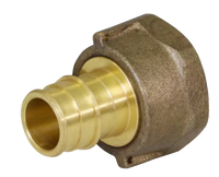 Water meter coupling, brass, 3/4 pex A x 1 fip, w/washer