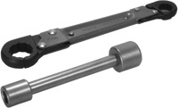 Wrench kits for supply stops, Kwik Tite wrench (one side opens for angle stops and the other opens to 3/8 outlet nut, 9 length) and angle-on wrench (fits 3/8 or 1/2 MPT compression threads or angle stops, 6 length)