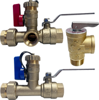 Tankless water heater valve install kit, 3/4ip, lever handles