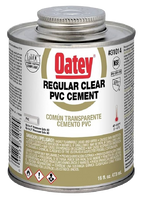 Cement PVC regular bodied solvent, clear 8oz (1/2pt), dauber included, fast setting