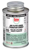 Cement medium bodied, green, transition ABS to PVC (non-pressure only) 4oz (1/4pint), fast setting, dauber included