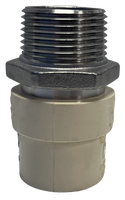 CPVC sch 40, hex transition union, STAINLESS STEEL, cts x mip, 3/4