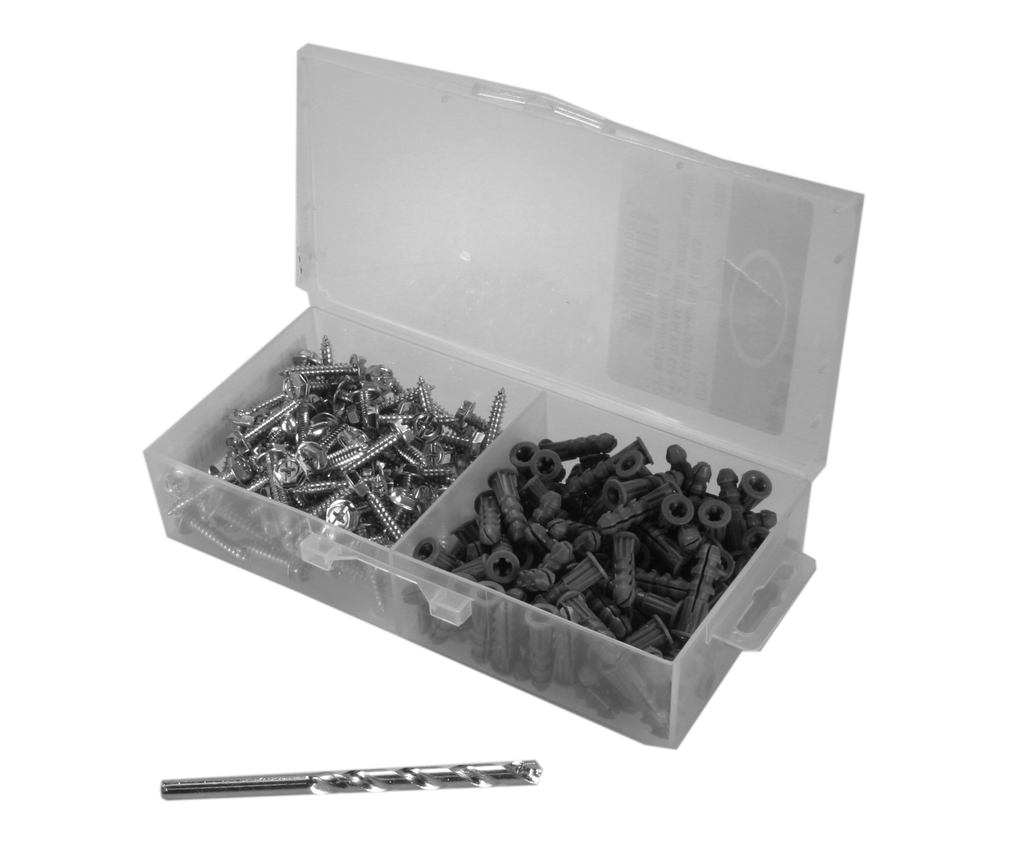 Anchor screw kit, 100-#10-12 anchors, 100-#10 x 1 screws, 1 - 1/4 x 4 masonry bit
