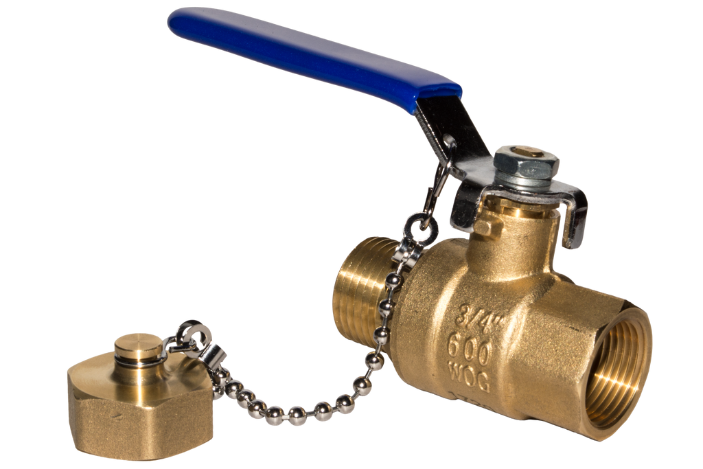 Full port ball valve 3/4ip x 3/4male hose thread w/cap & chain