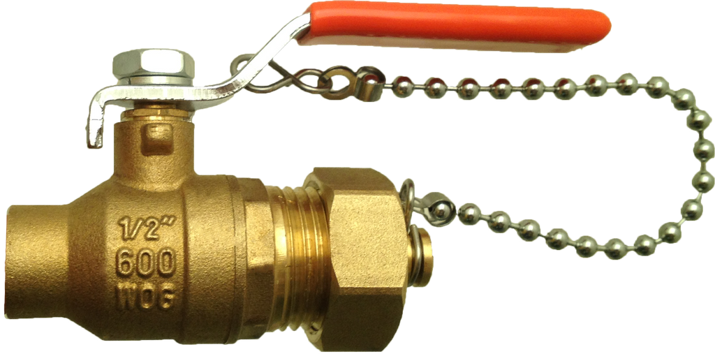 Full port ball valve 1/2c x 3/4male hose thread w/cap & chain