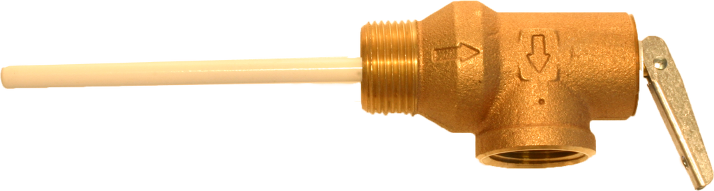 T & P valve 150psi, 3/4mip x 3/4fip, 1 1/2 shank, 2 3/8 body, 4 probe, 105000 BTU, 210 temperature relief