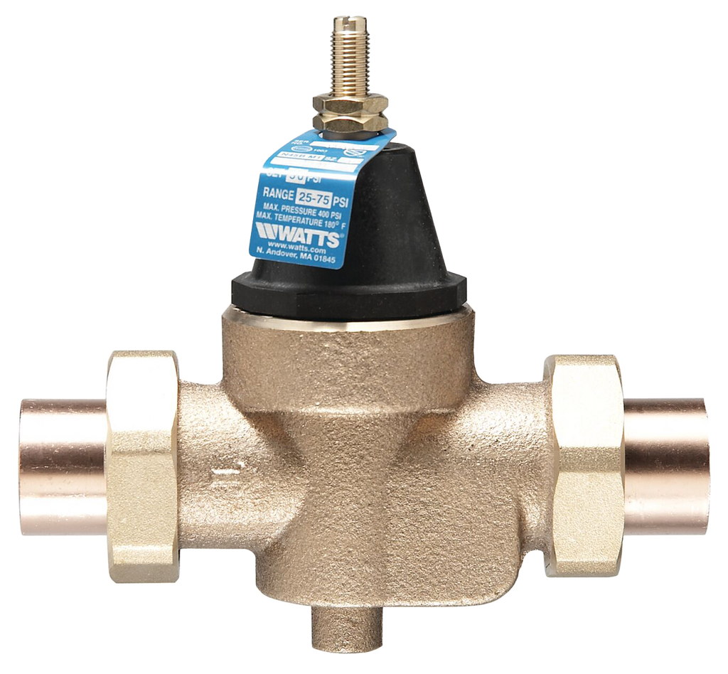Pressure reducing valve 1 1/4c x c w/double union, plastic top Watts (LFN45B-DU-S)