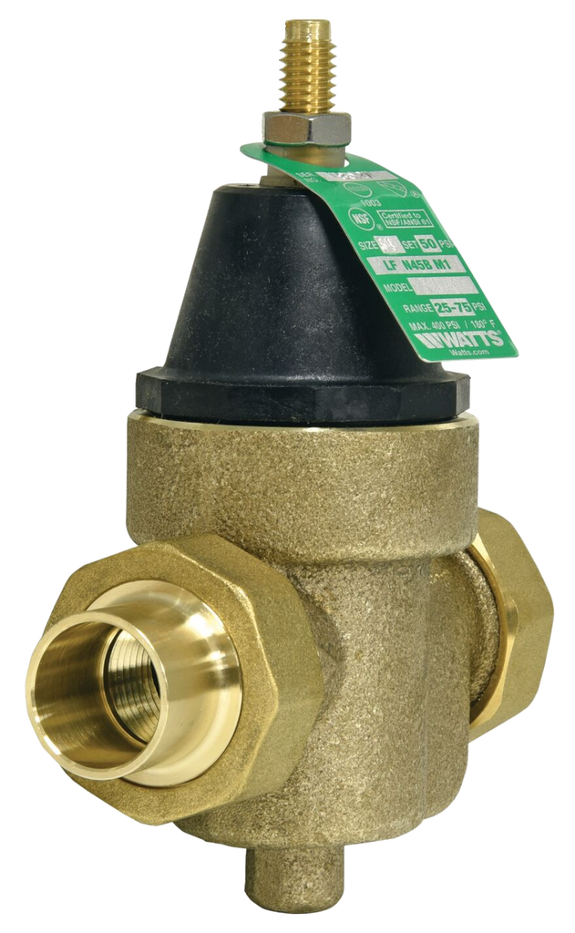 Pressure reducing valve 3/4c x c w/double union, plastic top Watts (LFN45BM1-DU-S)