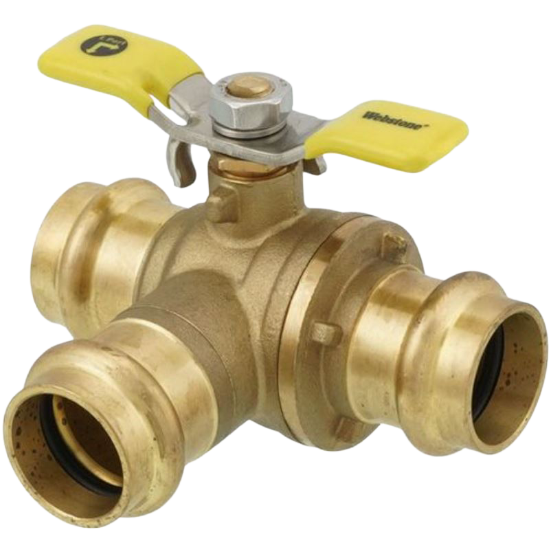 Ball valve full port, 3 way, L port, press, 3/4