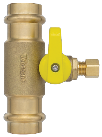T-valve, 1/2 press on run, 1/4 comp on valve