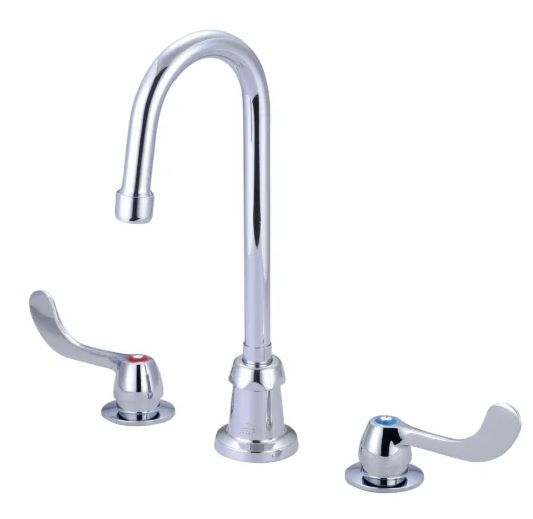 Kitchen faucet two wrist blade handles concealed deck mount gooseneck with 4-3/32 reach