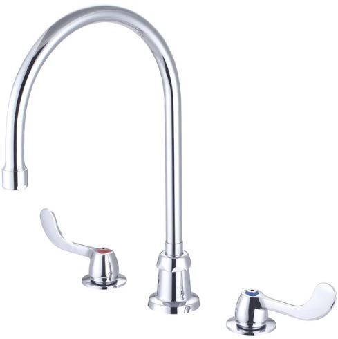 Kitchen faucet two wrist blade handles concealed deck mount gooseneck with 8-1/16 reach