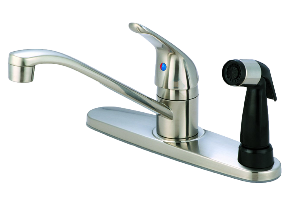 Kitchen faucet single lever handle w/spray on board