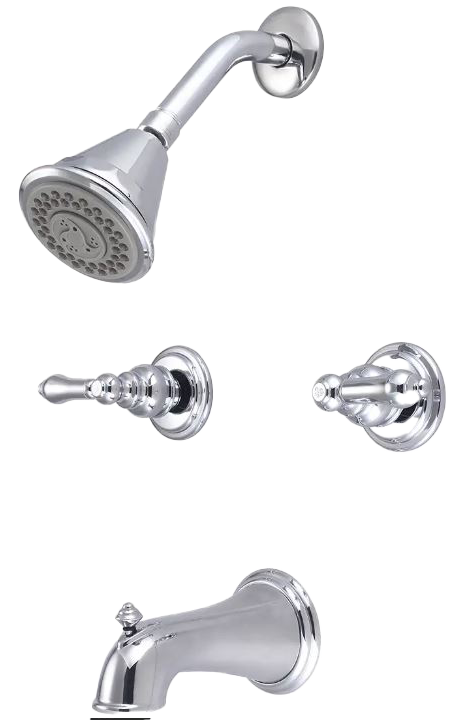 Tub/Shower, two lever handles, showerhead, arm and flange, ceramic stems, 1/2ip/c diverter spout (Central Brass)