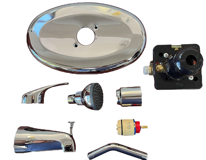Pressure balance tub/shower valve, lever handle, w/intergral stops, w/remodel plate