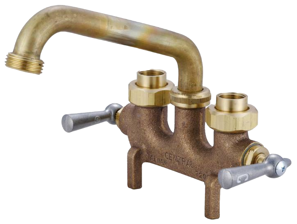 Laundry faucet rough brass, clamp on, 6 cast brass spout, ceramic cartridges, 1/2ip/c unions