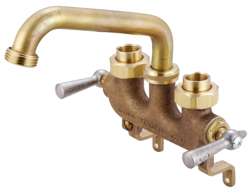 Laundry faucet rough brass, wall mount, 6 cast brass spout, ceramic cartridges, 1/2ip/c unions