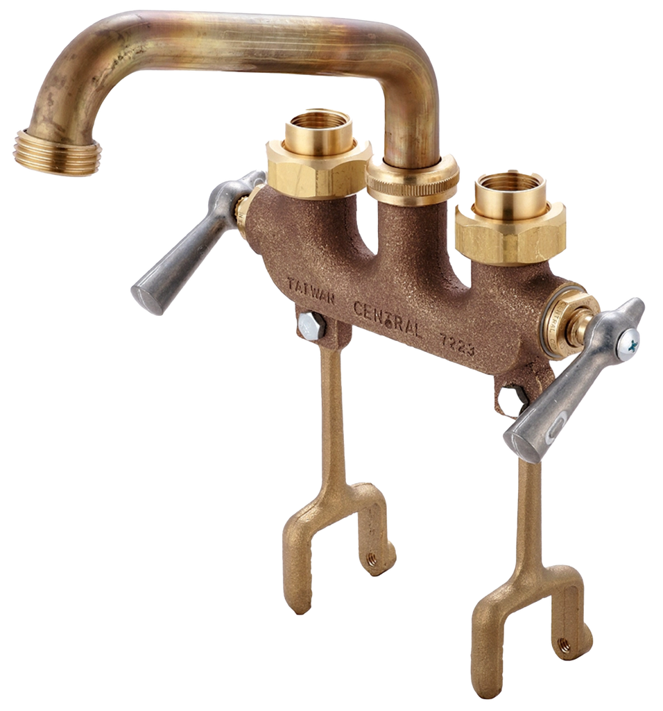 Laundry faucet rough brass, clamp on legs, 6 cast brass spout, ceramic cartridges, 1/2ip/c unions