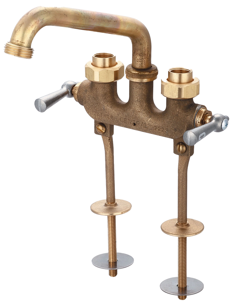 Laundry faucet rough brass, extended hole mount legs, 6 cast brass spout, ceramic cartridges, 1/2ip/c unions