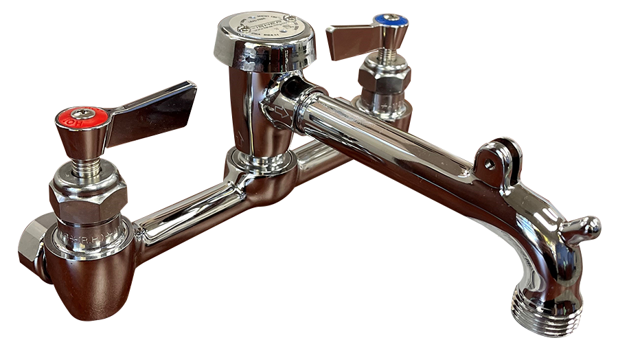 Fisher service sink faucet w/check stems vacuum breaker wall bracket & pail hook polished chrome (82530)