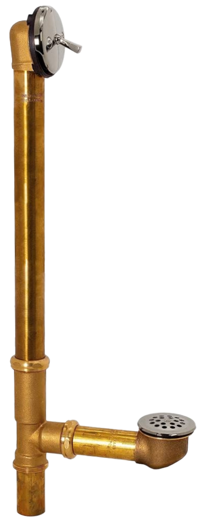 Bath waste 17ga trip lever style overflow w/drain in tee, brass pop-up