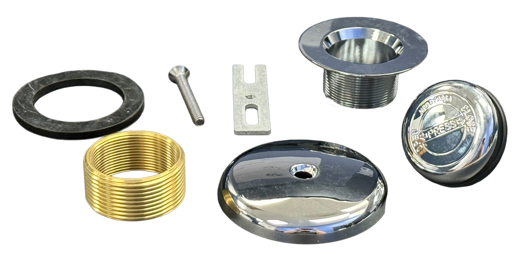 Bath waste toe touch trim kit, w/1or2 hole face plate, spud and bushing, Chrome