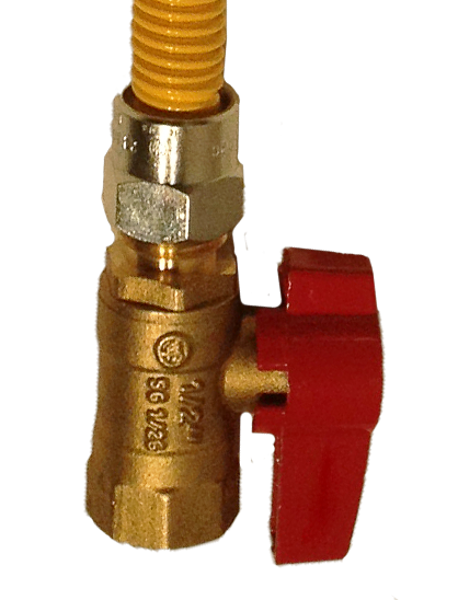 SS gas connector yellow coated 1/2id 3/4mip x 3/4mip x 36 w/gas ball valve