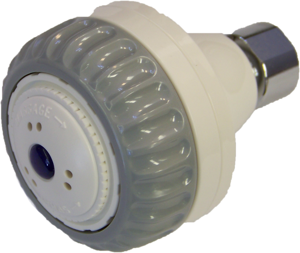 Shower head, massage 2.5gpm white & gray body