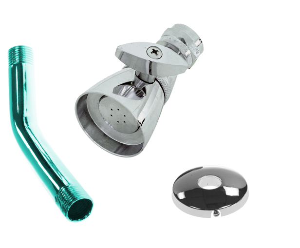 Shower head, solid brass 2 face, Chrome, 6 arm, & arm flange w/set screw chrome (1-23005, 1-23020, & 1-23027)