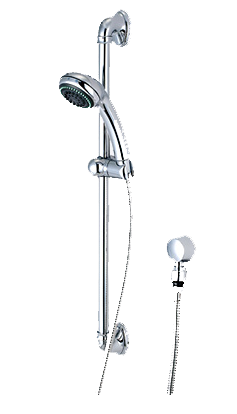 Hand-held shower set, five setting head, 24 slide bar, 60 hose, and drop ell w/vacuum breaker