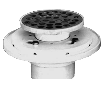 Shower drain w/clamping ring and adjustable ips strainer, fits over 2 and inside 3 PVC pipe