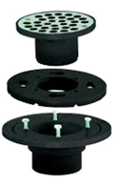 Shower drain w/clamping ring and adjustable ips strainer, fits over 2 and inside 3 ABS pipe
