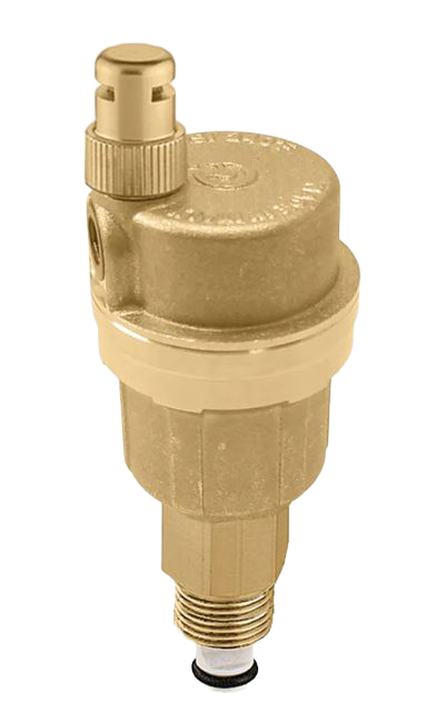 Automatic air vent with anti-drip cap, 1/2mnpt, 150PSI, discharge pressure 323PSI, medium temperature range 32-250, maximum discharge rate 1.75SCFM, brass (Caleffi)
