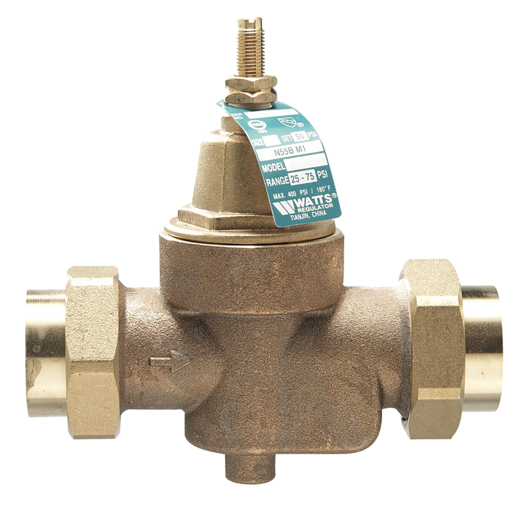 Pressure reducing valve 3/4ip w/double union, Watts (LFN55BM1-DU)