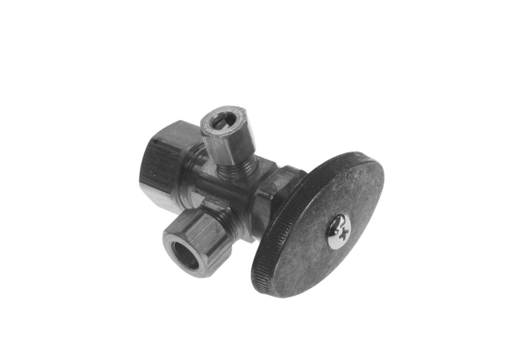 Ball valve supply stop dual outlet 1/2nom x 3/8comp x 3/8comp TPC - rough brass