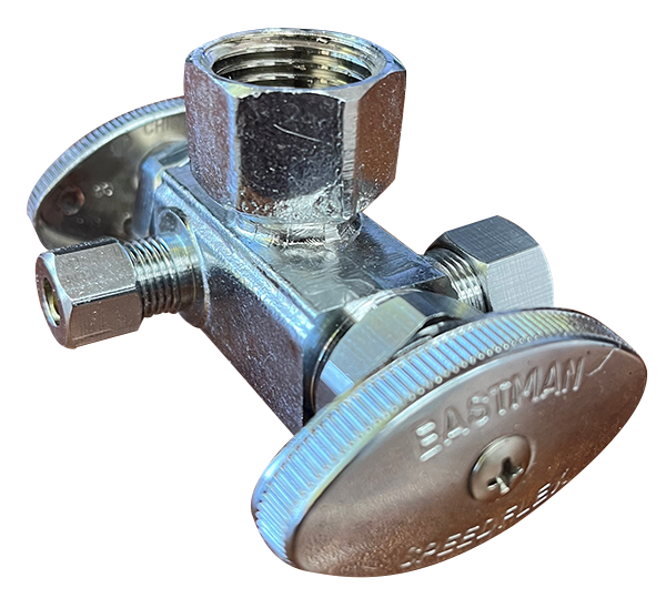 Ball valve supply stop dual handle/dual outlet 1/2fip x 3/8comp x 3/8comp TPC