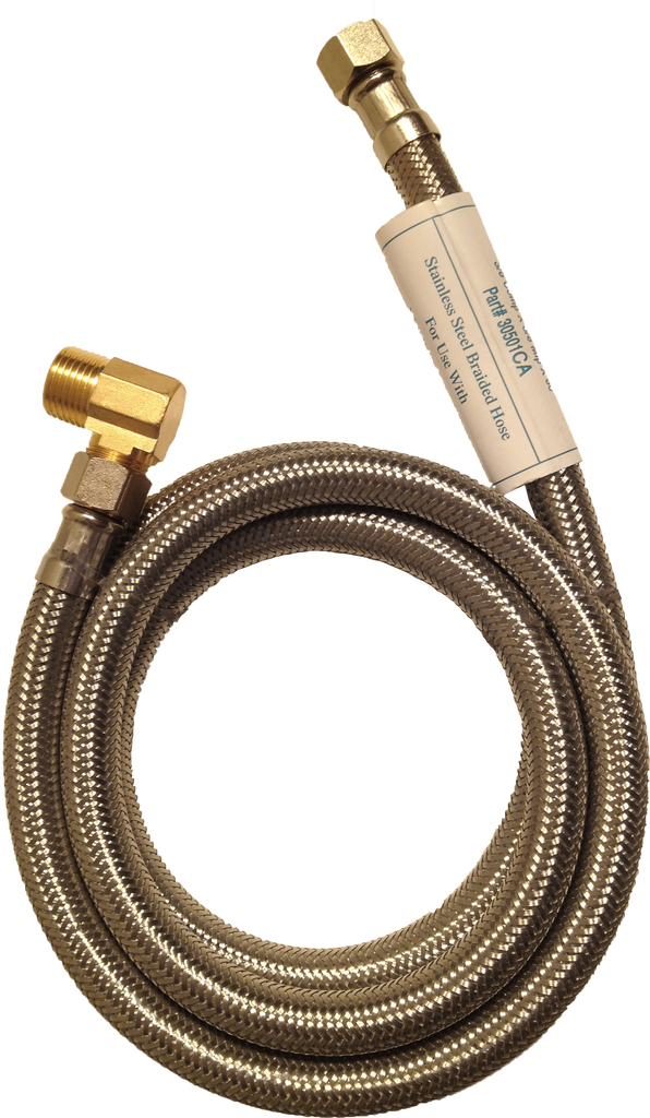 SS Braided dishwasher connector 3/8 comp x 3/8 comp x 48 with 3/8 male comp x 3/8 mip 90
