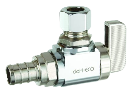 Ball valve angle stop 1/2pexB x 3/8comp Dahl