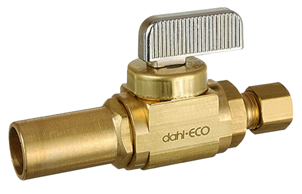 Ball valve straight stop 1/2 male press x 1/4comp Dahl