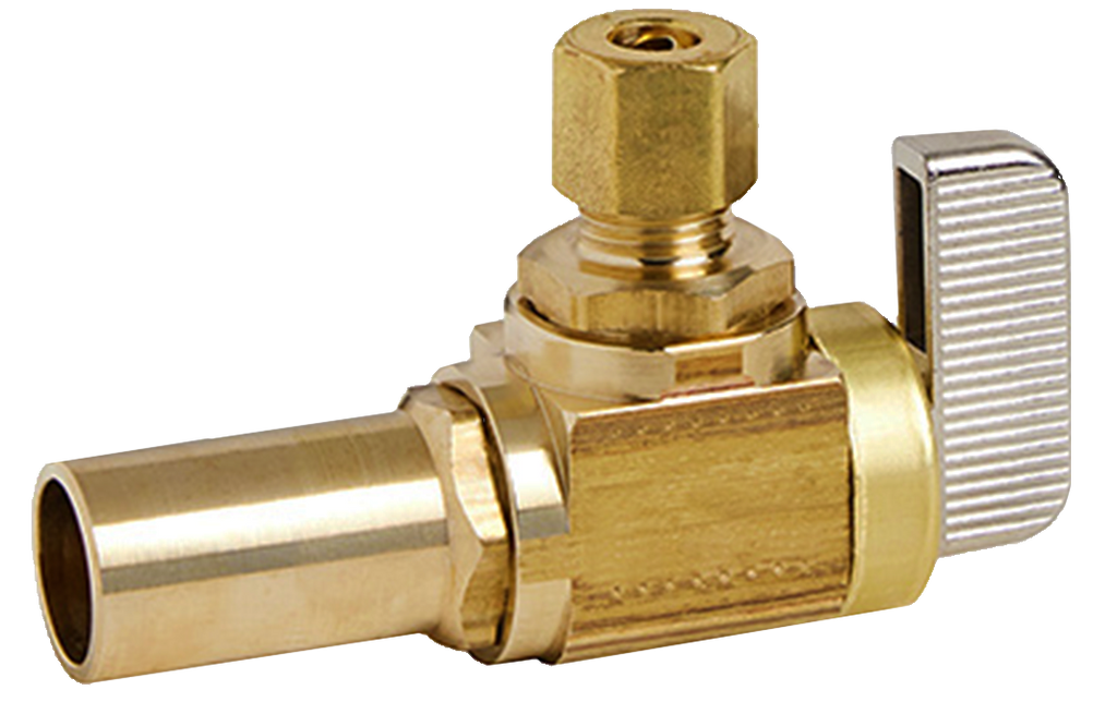 Ball valve angle stop 1/2 male press x 1/4comp rough brass Dahl