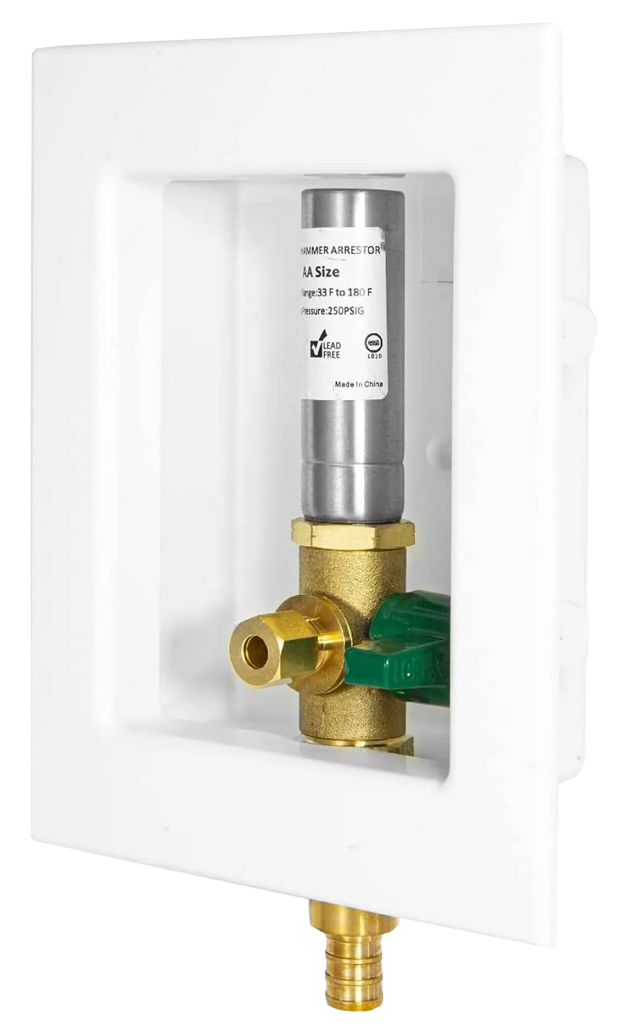 Icemaker outlet box w/PexB valve hammer arrester (white)