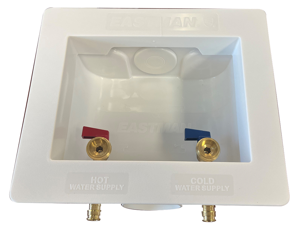 Washing machine box, w/1/4 turn valves, w/pexA connections, hot and cold
