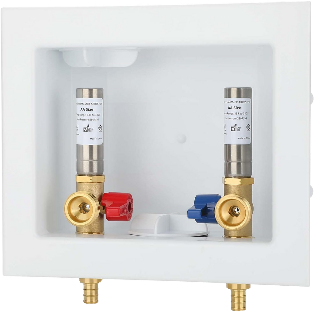 Washing machine box, center outlet, pexB, w/ hammer arrestors
