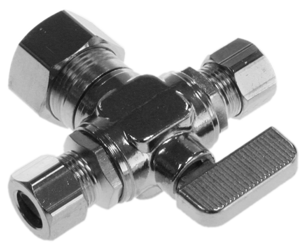 Ball valve supply stop dual outlet 5/8comp x 3/8comp x 3/8comp Dahl