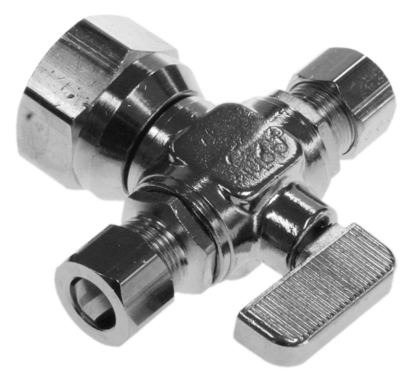 Ball valve supply stop dual outlet 1/2fip x 3/8comp x 3/8comp Dahl