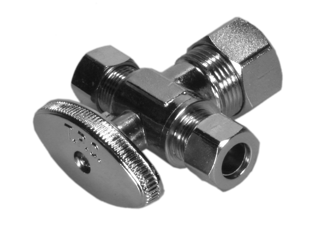 Ball valve supply stop dual outlet 5/8comp x 3/8comp x 3/8comp TPC