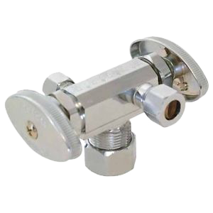 Ball valve supply stop dual handle/dual outlet 5/8comp x 3/8comp x 3/8comp TPC