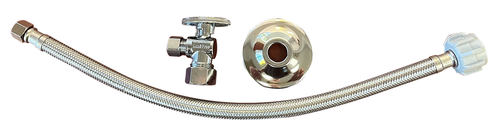 Toilet 12 supply kit, w/stop, SS braided connector 12 and flange
